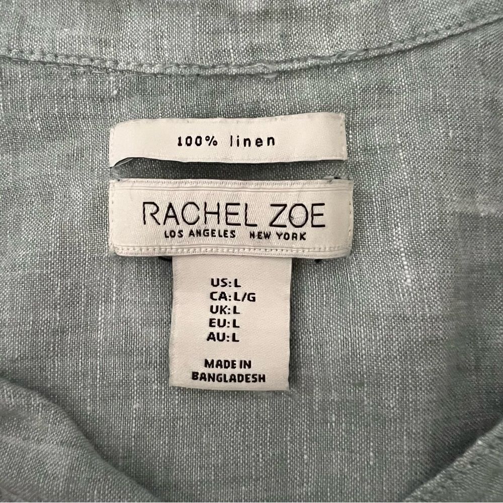 Rachel Zoe Shirt Blouse Womens Large Green Linen Woven Button Front Sleeveless - Picture 11 of 14